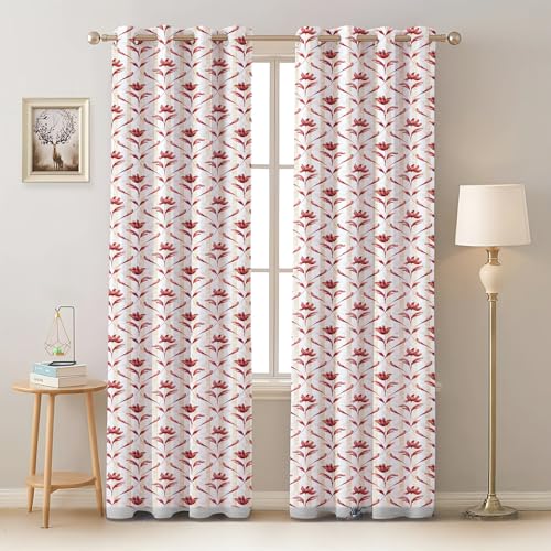 Image of Amazon Basics - Leaf Print Light Filtering Curtains | 100% Cotton 150 TC | Set of 2 | 7 Feet | 115 x 210 cm | Maroon | Eyelets & Tiebacks| Ideal for Bedroom and Living Room