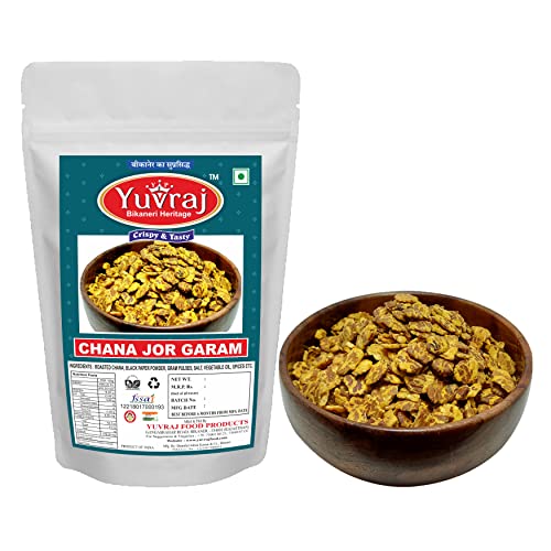 Image of Yuvraj Food Product Chana Jor Garam Chanachur Plain Namkeen Roasted food Black channa snacks for tea (400 Gm x 2) combo pack