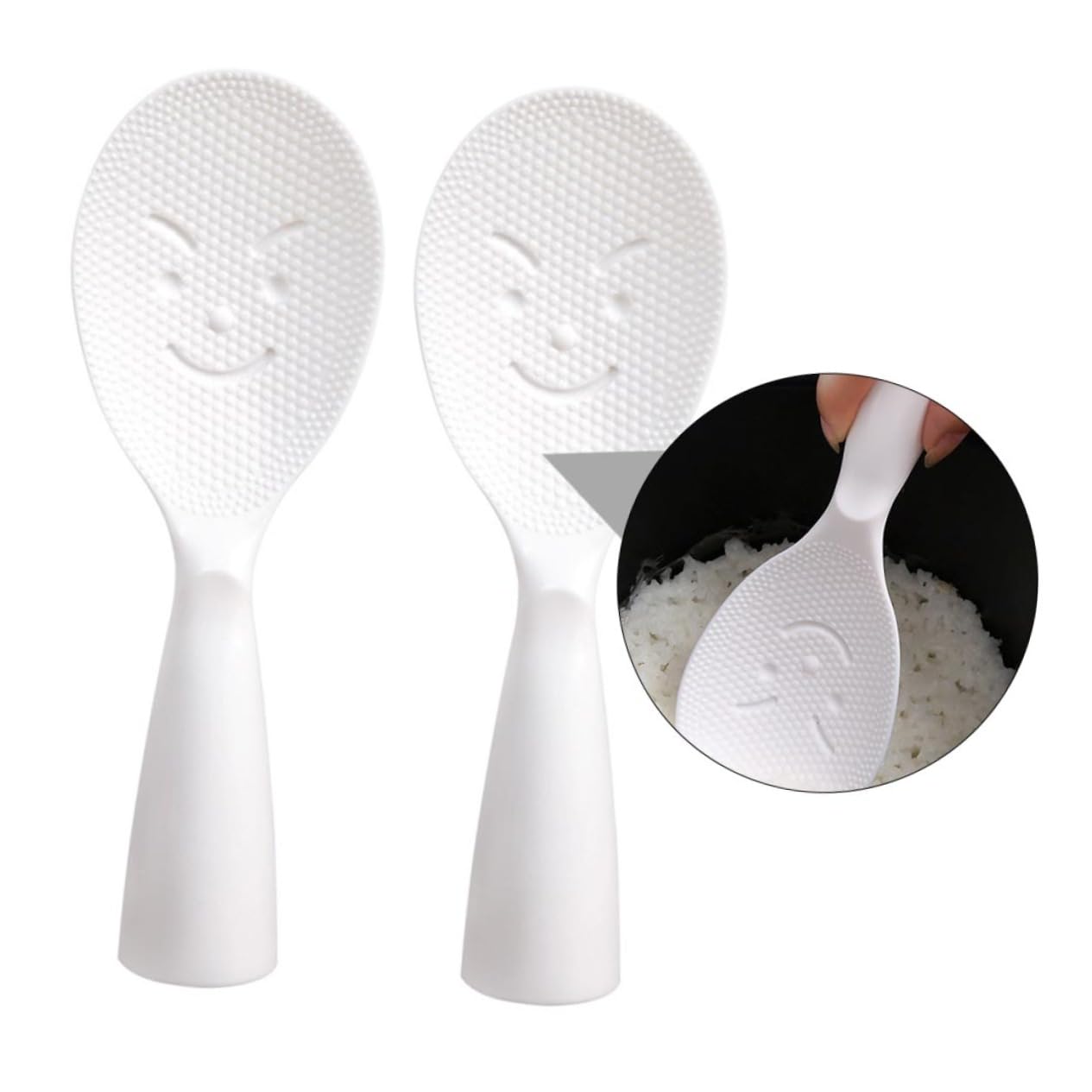 SOLUSTRE Plastic Rice Spoon Non-stick Surface Sturdy Design Smiling Face 2 Pack