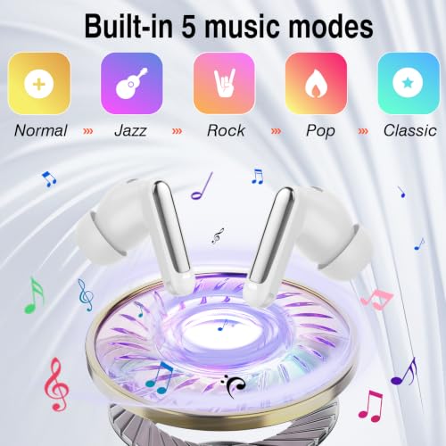Image of Thunelec Wireless Earbuds with Touch Screen, 2026 New Bluetooth 5.4 Headphones with ANC /ENC Mic, 50H HiFi Stereo Ear Buds with 5 EQ Modes, Transparency Mode, IPX7 Earphones for Running /Fitness, White