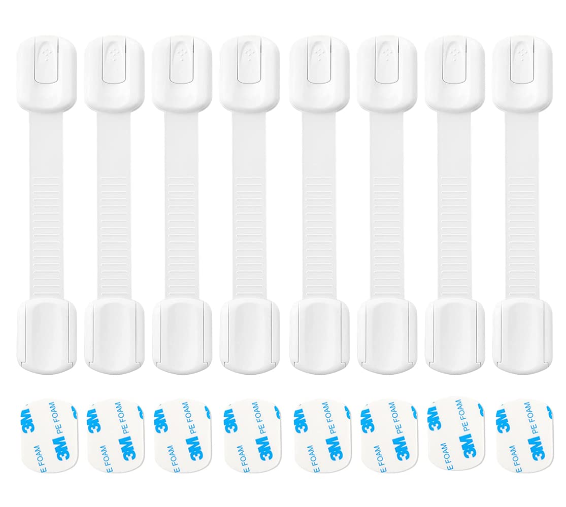 Ertzinla Child Baby Safety Cupboards Straps Locks (8 Pack) for Cabinets Drawers Toilet Fridge, Easy Installation, No Drilling Required, WhiteErtzinla Child Baby Safety Cupboards Straps Locks (…
