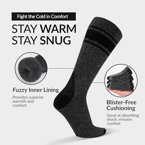 Image of Alvada Mens Merino Wool Crew Socks Thermal and Warm Socks for Winter Work Hiking Running 3 Pairs