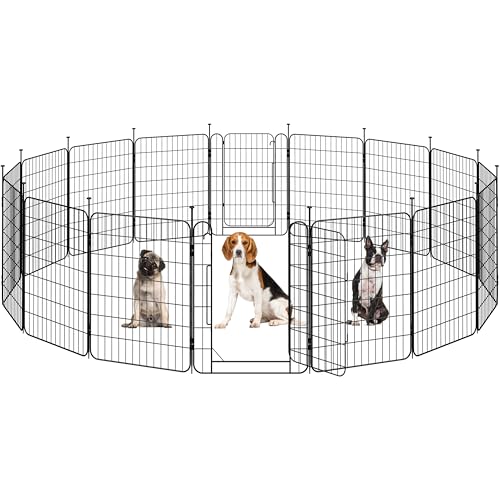 Image of Yaheetech 32in 16-Panel Expandable Dog Playpen for Puppy /Small Animals | Durable Metal Frame, Safety Lock Door, Floor Protectors, No-Tool Assembly, Foldable Portable for Indoor Yard RV Camping
