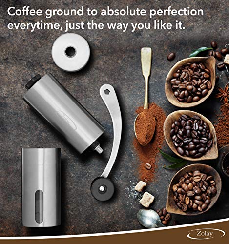 Zolay® Manuelle Kaffeemühle aus gebürstetem Edelstahl, konische Gratsmühle – Kaffeemühle für französische Presse… – Bild 3