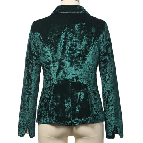 Women's Vintage Velvet Suit Jacket V-Neck Pocket Long Sleeves Dressy Coat Retro Casual Tops2