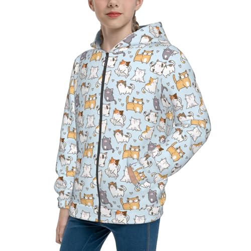 Cute Cat Kid Hoodies Boys Zip Up Sweatshirts Girls Pullover with Pocket