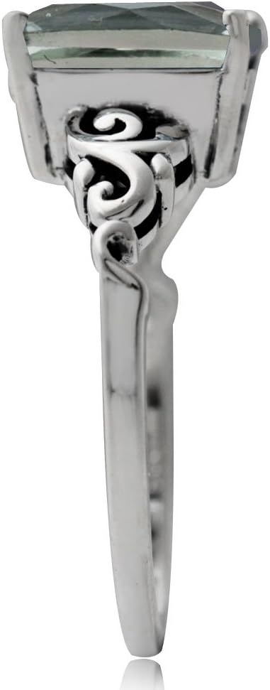 Silvershake 10X8mm Octagon Shape Gemstone White Gold Plated or Yellow Gold Plated 925 Sterling Silver Scroll/Filigree Leaf Vine Solitaire Ring Jewelry for Women