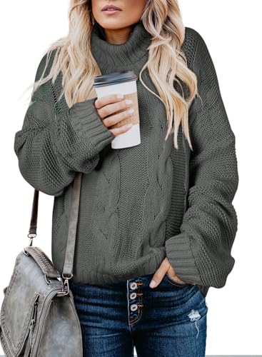 Image of Dokotoo Womens 2026 Winter Fall Solid Turtleneck High Neck Balloon Long Sleeve Sweaters Pullover Outerwear