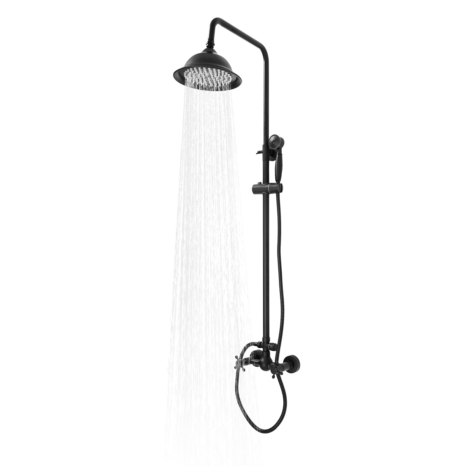 Set doccia con soffione a pioggia da 35 cm, nero, altezza regolabile da 90