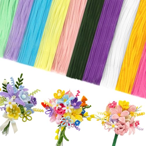 Image of Peryiter 500pcs Pipe Cleaner Craft Pack, Colorful Flowers, 12 Inch