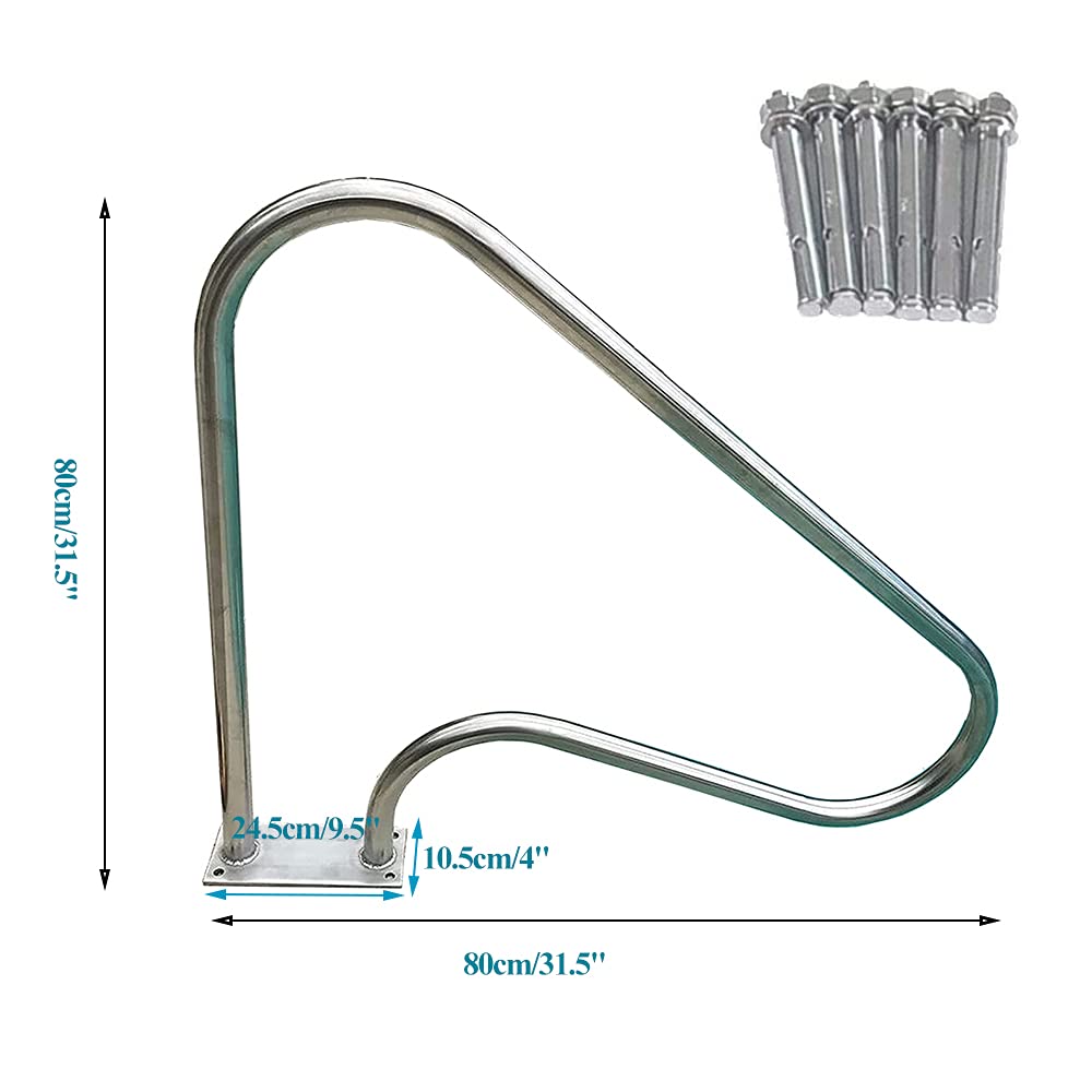 Generic Barandilla para piscina, Barandilla para piscina plateada de acero inoxidable 304, mango humanizado con placa inferior, fácil de instalar