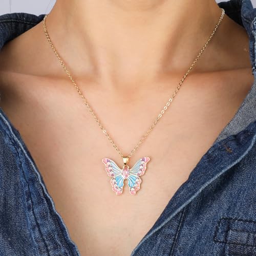 Colorful Butterfly Pendant Necklace for Women - Enamel Butterfly Choker with Adjustable Gold Chain - Statement Party Spring Summer Jewelry Gift4