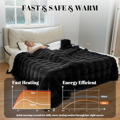 Image of IUUI Electric Heated Blanket Queen 84''x90'',Luxury Faux Rabbit Fur Heating Throw Blankets,Fast Heating with 1 /2 /4 /6 /8 /10 Hours,Overheat Protection, Quick Heating, Memory Function, Gift-Ready Design