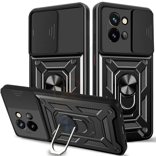 Image of Armor Bumper Back Cover Case for Vivo T3X 5G Rotating Camera Cover, Ring Holder & Kickstand | Heavy Duty & 360 Degree Protection Vivo T3X 5G Back Cover (Black)