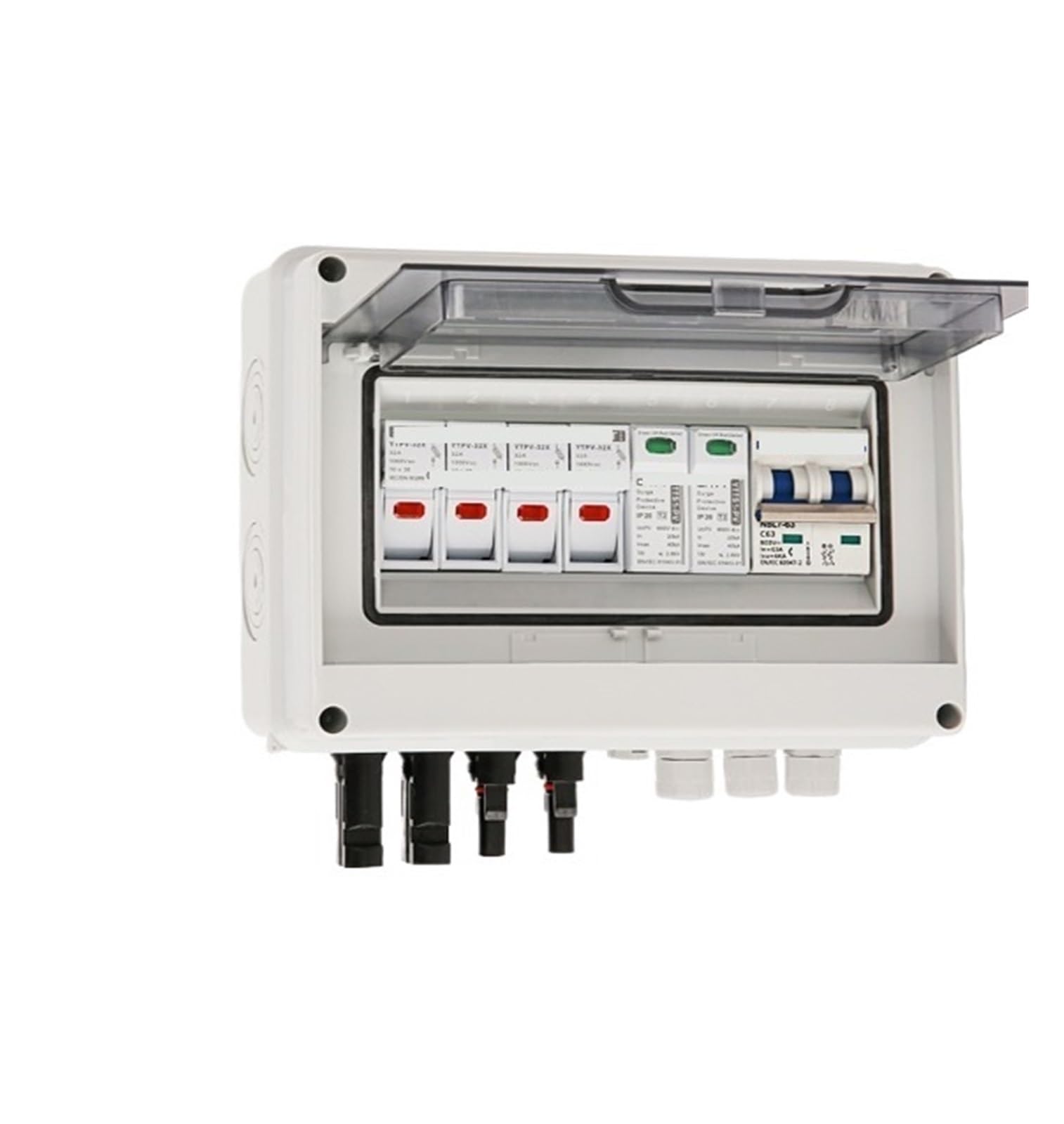 Solar combiner box Solar photovoltaic PV Combiner Box With Protection 2 input 1 out DC 600V Fuse MCB SPD Box IP65