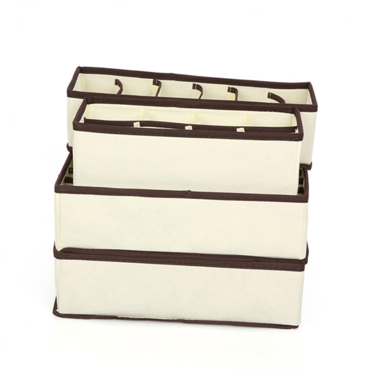 Unomor Foldable Beige Non Woven Socks Underwear Storage Box with Compartments Organizer for Closet Breathable and Dampproof Efficient Space Divider