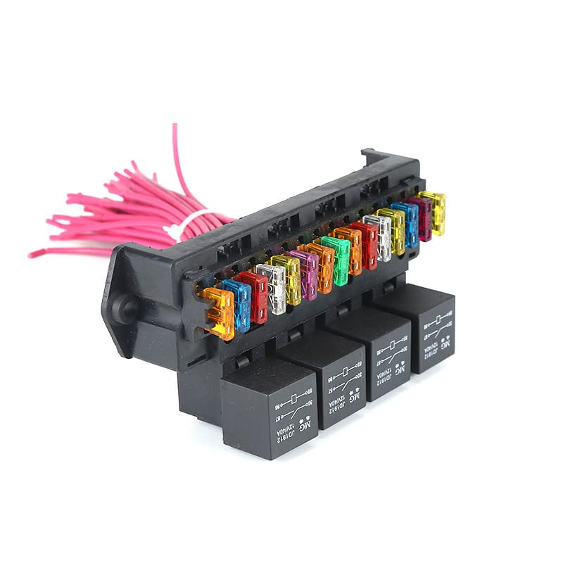 DAIERTEK Scatola Relè Fusibili 12V Auto: 10 Slot Relè Bosch + 15 Slot Fusibili ATC/ATO Con Terminali
