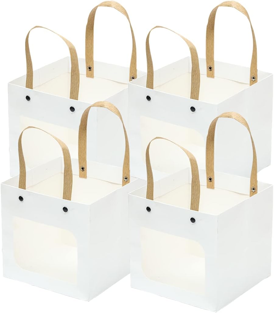 ysmile Party Favor Kraft Paper Bag for Gift with Handle Square for Birthday Wedding Baby Shower 5.9"x5.9"x5.9" 12 pcs