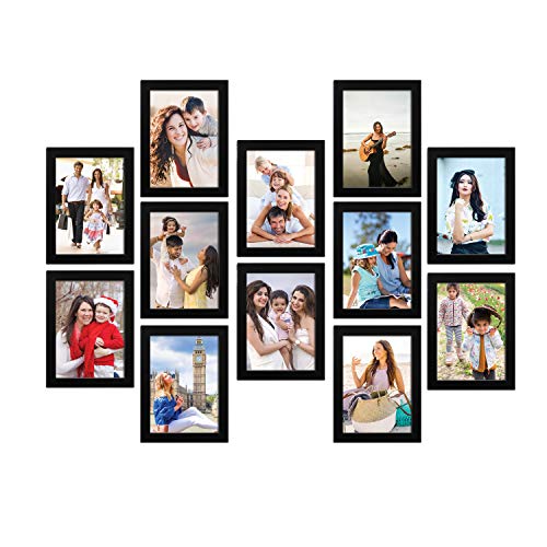 Image of Amazon Brand - Solimo Synthetic Wooden Wall Mount Set of 12 Collage Rectangular Photo Frames (6x8 Inch-12), Black