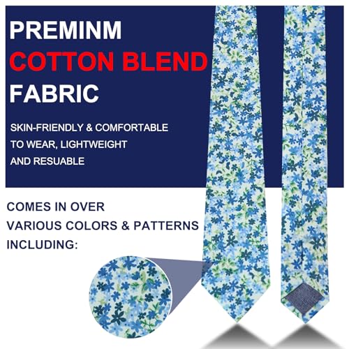 Image of Mantieqingway Men's Skinny Tie, Cotton Floral Ties for Men Wedding Necktie for Groom, Groomsmen, Missions, Dances