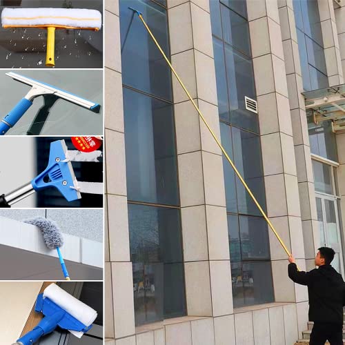 外壁 ガラス ブラシ 高所 掃除 窓拭き ワイパー ロング モップ 業務用 高所 窓掃除 大掃除セット 交換用ヘッド5点 超ロングポール 高強度 長さ3~12m選択可能 (大きい窓、高い壁、看板、屋根、屋外LED画面などの高所掃除) (長さ6m セット)
