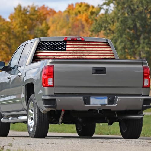 Image of Rear Window Decals for Trucks - 65x17.3 in Back Window American Flag Decals Fit Most Pickup Trucks SUV, Patriotic Car America Flag Decals for Personalized