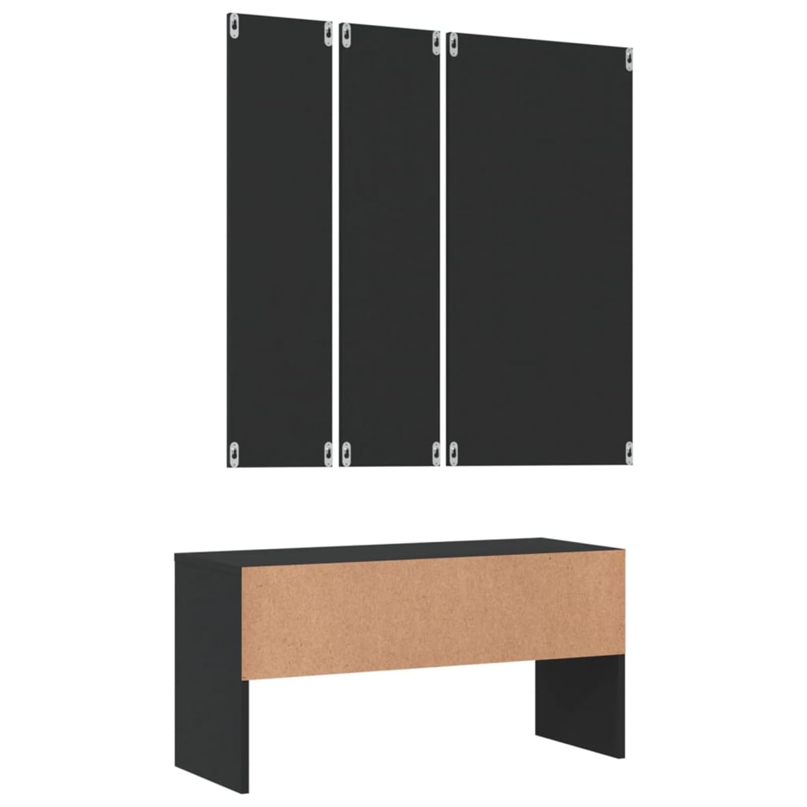 Gecheer Set aus schwarzen Flurmöbeln aus Holz, mehrschichtig, Eingangsmöbel, Eingangsmöbel mit Spiegel, Schuhschrank und Kleiderbügel, moderne Eingangsmöbel mit Spiegel