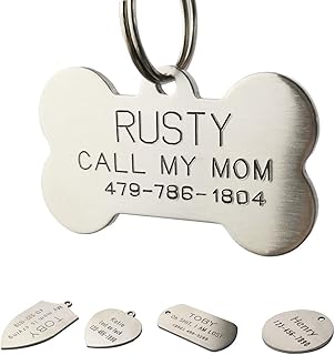 Stainless Steel Custom DEEP Engraved Pet ID Tags, Personalized Front and Back Dog Tags for Dogs and Cats (Bone - Regular)