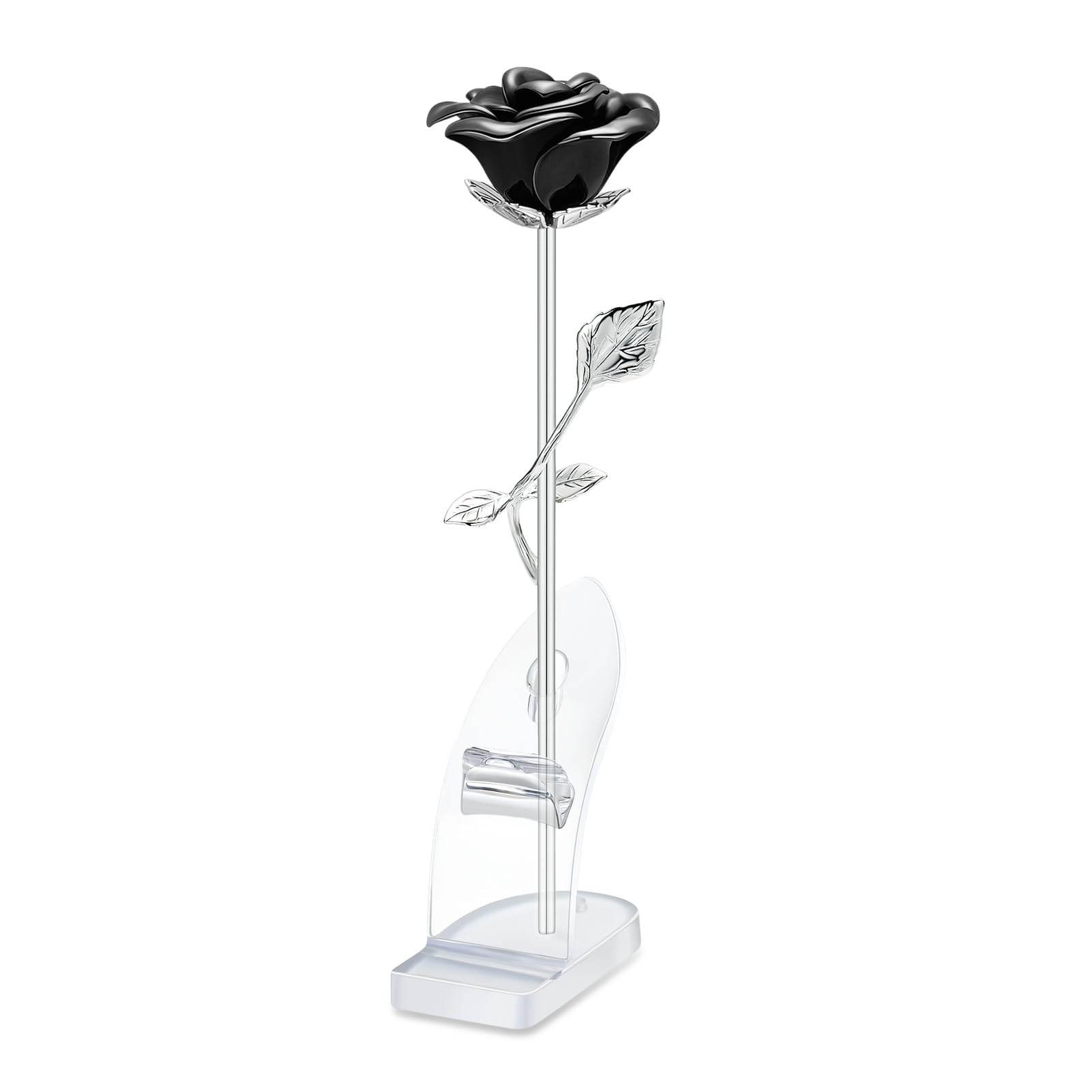 MFRZBVO Rose Flower Cremation Urn for Ashes Human Adult Female Male Stainless Steel Mini Decorative Urns for Human Ash Keepsake Memorial for Women Men (Silver-Black)