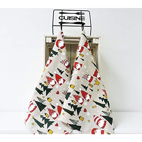 A Pair of Linen Cotton Christmas Tea Towels Kitchen Towels (pack of 2 towels) Cover