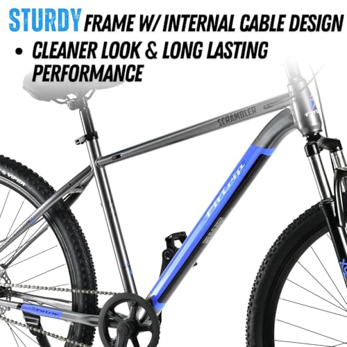 Image of FitTrip 27.5T Scrambler Mountain Bike Cycle for Men & Women, Single Speed MTB Bicycle with Steel Alloy Frame, Hartex Tyres, Fully Fitted, Zero Maintenance (Liquid Metal - Blue)