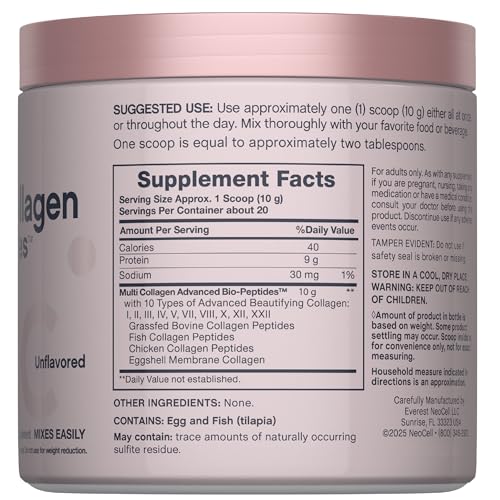 Image of NeoCell Multi Collagen Peptides Powder | 7 oz | 10 Types of Advanced Bio-Peptides | Superior Absorption | Unflavored and Mixes Easily