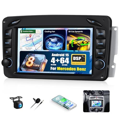 4G+64G/8 Cœurs Qualcomm Android 15 Autoradio pour Mercedes-Benz Classe C/CLK/G W203 W209 W463 Viano Vito W639 avec CarPlay Android Auto sans Fil, 7“ Écran...