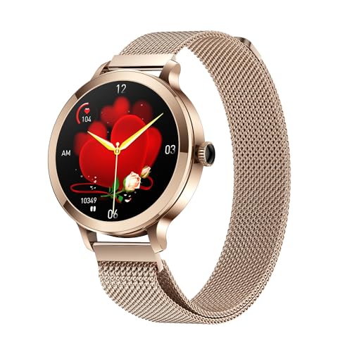 LONGLU Smart Watch dla kobiet z połączeniem Bluetooth, smartwatch kompatybilny dla telefonów iOS i Android z odbieraniem/wykonywaniem połączeń Wodoodporne tętno Ciśnienie krwi Tlen sen (złoto)
