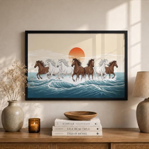 Image of Suneree 7 Horse Vastu Wall Painting (Landscape Collection) (Natural, Design 20, 33L x 25W cm)