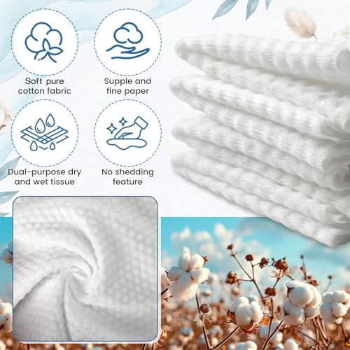 Image of Riakrum 24 Pack Disposable Towelettes Face Towel Bulk Cotton Face Tissues Soft Facial Tissue Dry Wet Use for Sensitive Skin Care Makeup Removing Surface Cleaning (2400 Counts)