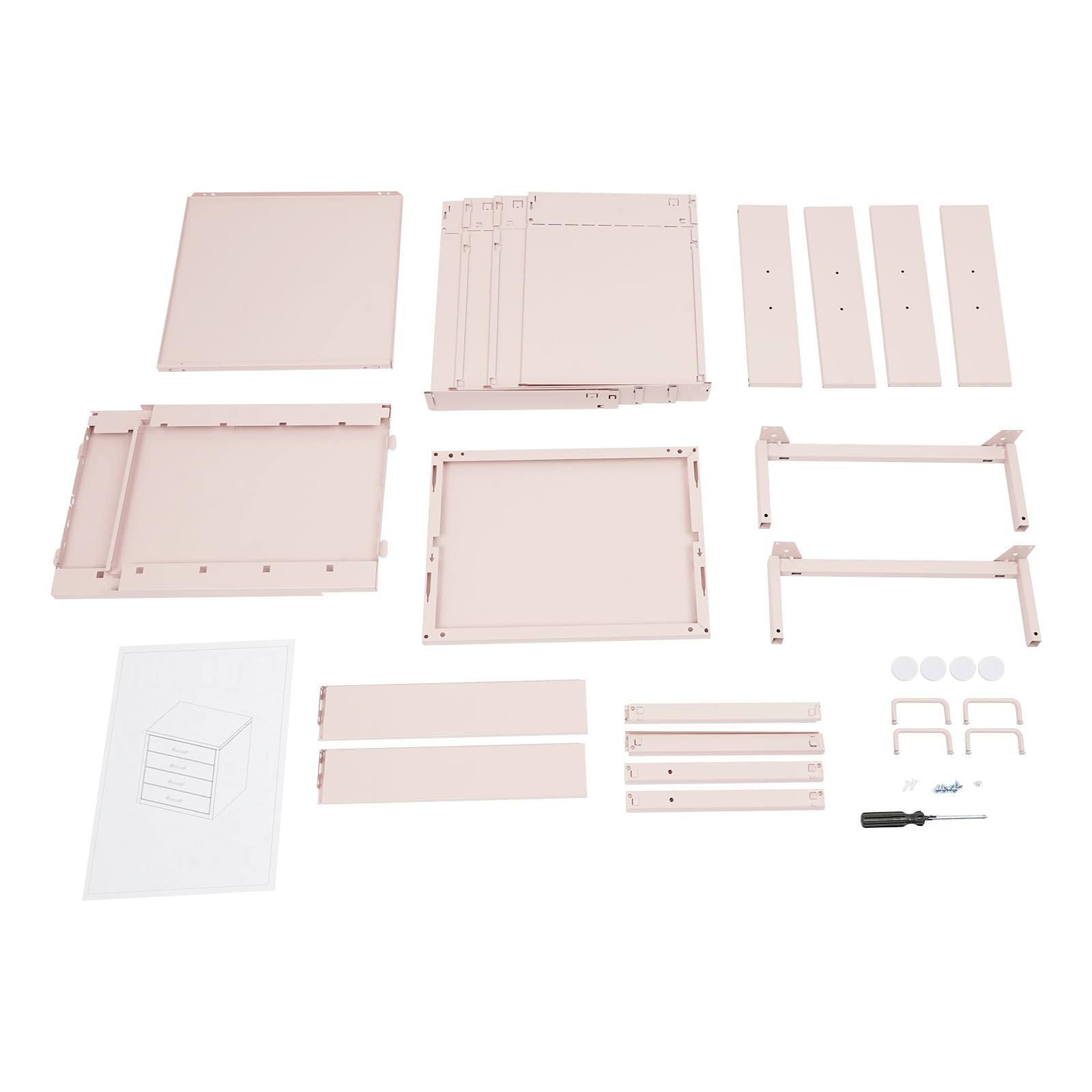 Ablagebox Schubladenboxen A4 Aufbewahrungsboxen Schreibtisch Organizer mit 4 Schubladen Mini Kommode Schubladenbox Papierablage Metall-Aufbewahrungsschublade für Hause, Büro (Rosa)