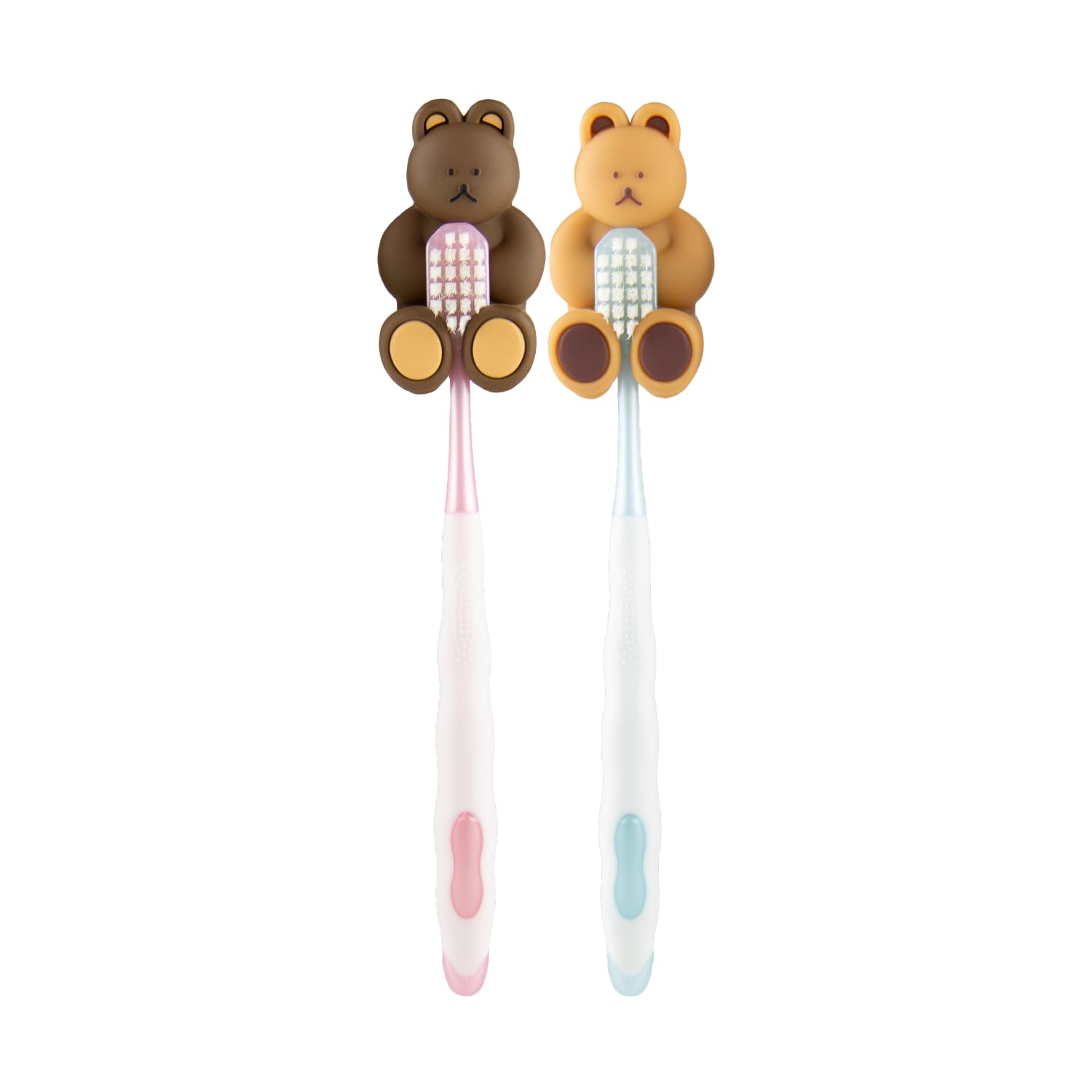 Lindo Ultra Soft Toothbrushes with Teddy Bear Toothbrush Holders (Teddy Bear Brown)