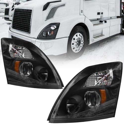 LEAVAN LED Headlight Assembly Fit for 2004-2014 Volvo VNL 2004-2015 Volvo VN Black LED High/Low Beam Headlamp House (Pair of Headlight Assembly)
