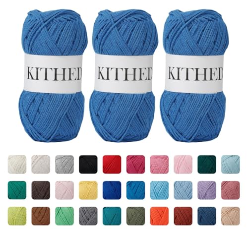 Image of Cotton Yarn，10.5oz，526yard，3 Pack ，Soft Yarn for Crocheting and Knitting (25 Peacock Blue)