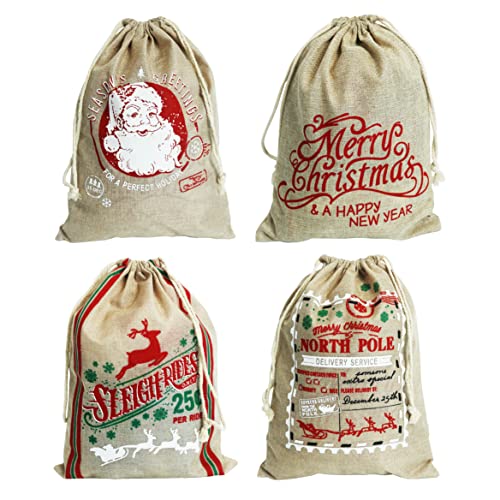 4pcs sacs de père noël. Sacs cadeaux de Noël avec cordons. Taille moyenne 30X40cm. Paquet de 4 Cover