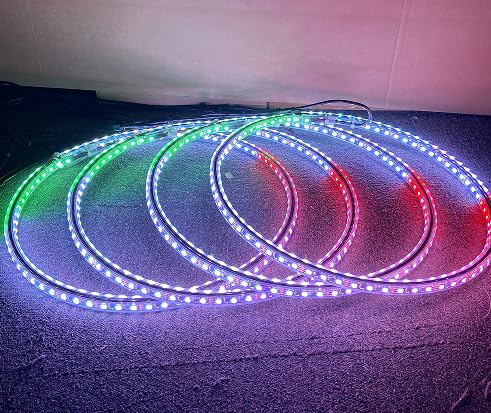 SDO 17.5'' Dream Color Chase Double Side LED Wheel Ring Light Double Row 672Leds Rim Lights w/Turn Signal/Brake/Lock Fuction Metal Rings Black Base Sturdy Iron Ring Bluetooth APP & Remote Control