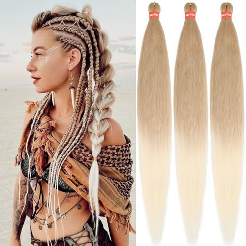 Ombre Honey Blonde Pre Stretched Braiding Hair 30 Inch Festival Yaki Texture Braid Hair Extensions 3 Packs Braiding Hair Pre Stretched