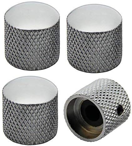 Musiclily Metric Heavy Metal Knurled Dome Knobs with Screw Set for Fender Strat Telecaster Electric Guitar or Bass, Chrome(4 Pieces)