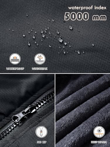 Tansozer Skijacke Herren Winter Wasserdicht Winterjacke Warm Gefüttert Regenjacke Atmungsaktiv Wanderjacke Fleece, Schwarz, M