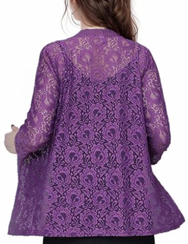 Image of FindThy Women's 3 /4 Sleeve Lace Cardigan Long Sleeve Open Front Floral Crochet Shrug Cover Up