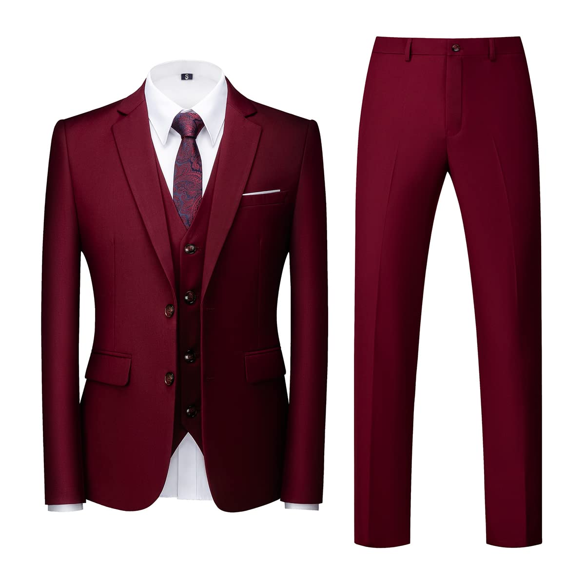 Allthemen Traje de Hombre de 3 Piezas de Ajuste Delgado con un Solo Pecho de Dos Botones Traje de Esmoquin de Boda Chaqueta Chaleco Pantalones