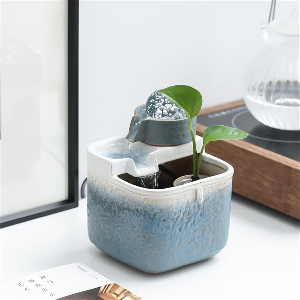 Fuente de Escritorio Cascada de Mesa Feng Shui con Bomba Sumergible for el hogar, la Oficina y Dormitorio(Bruin)