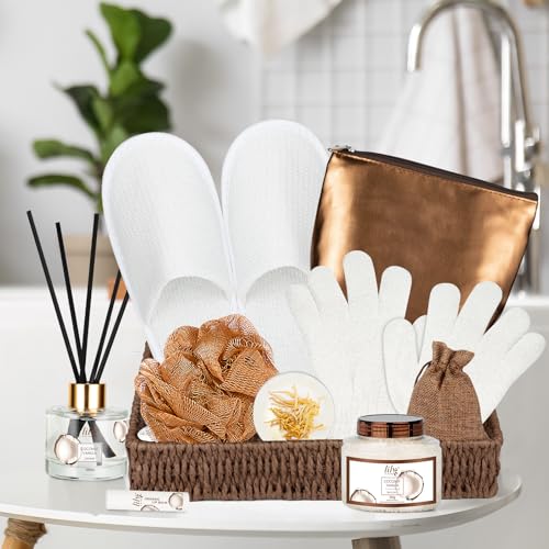 bath and body gift basket set for women - coconut vanilla christmas gifts for women spa gift basket 17-piece bath gift set self care gifts for mothers day fathers day birthday gifts for her amp him