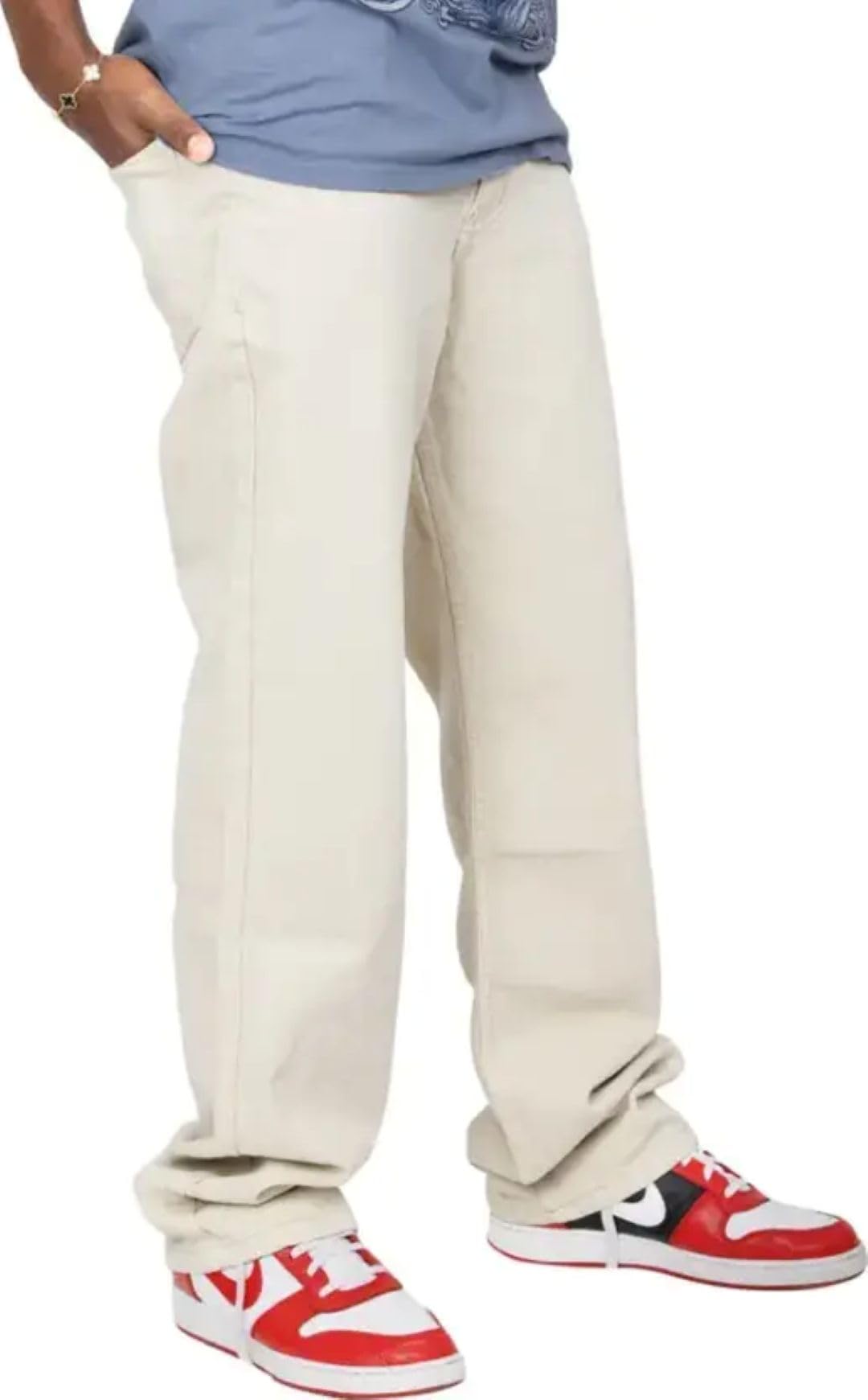 comfits Men's Loose Fit Baggy Denim Jeans, Beige, Casual Straight Leg Style-picture-14